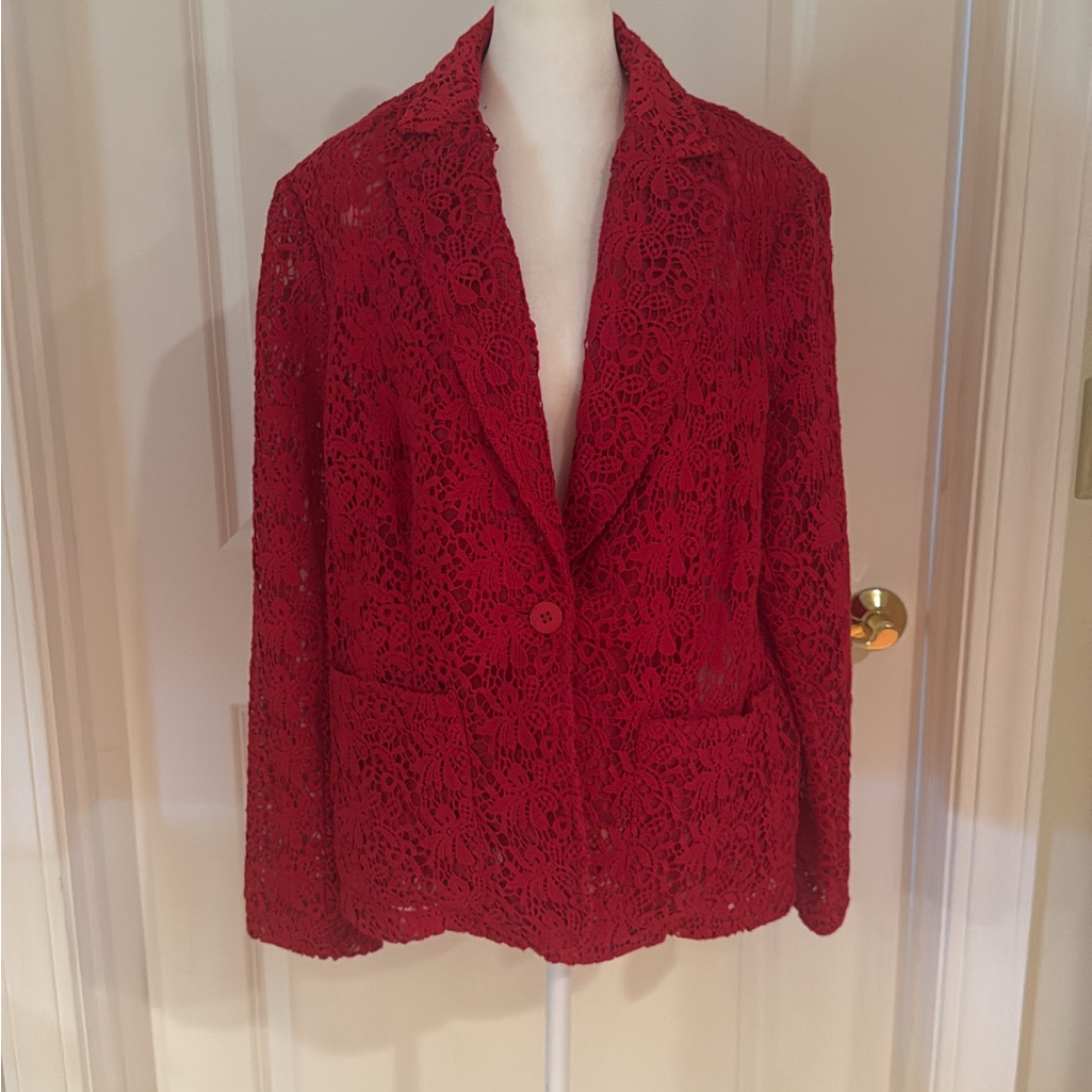 Jones New York Perry Street Red Floral Lace Blazer Jacket